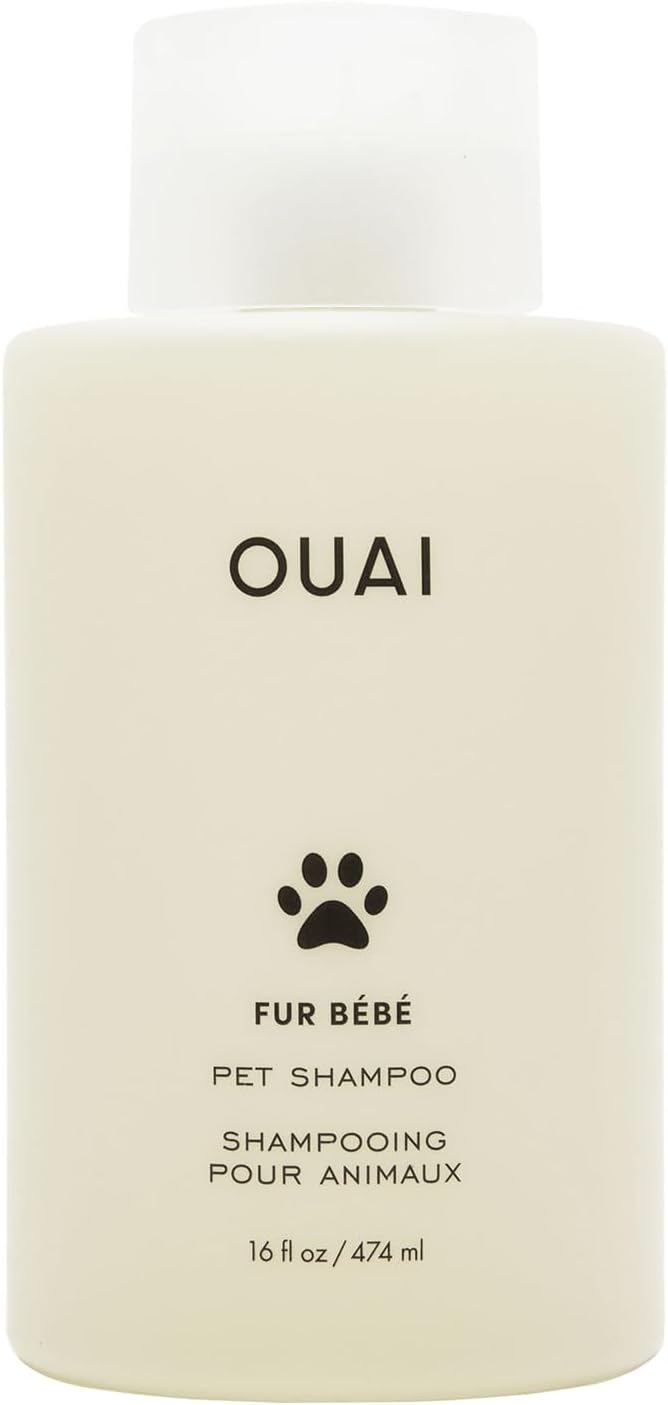 OUAI Fur Bébé pet shampoo bottle, 16 fl oz, with a paw print on the label, from the Amazon listing